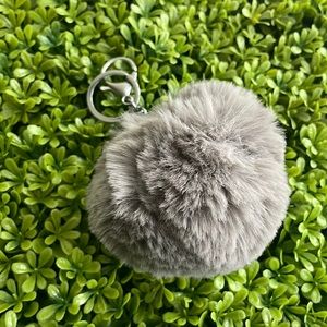 NWOT Grey fur ball keychain